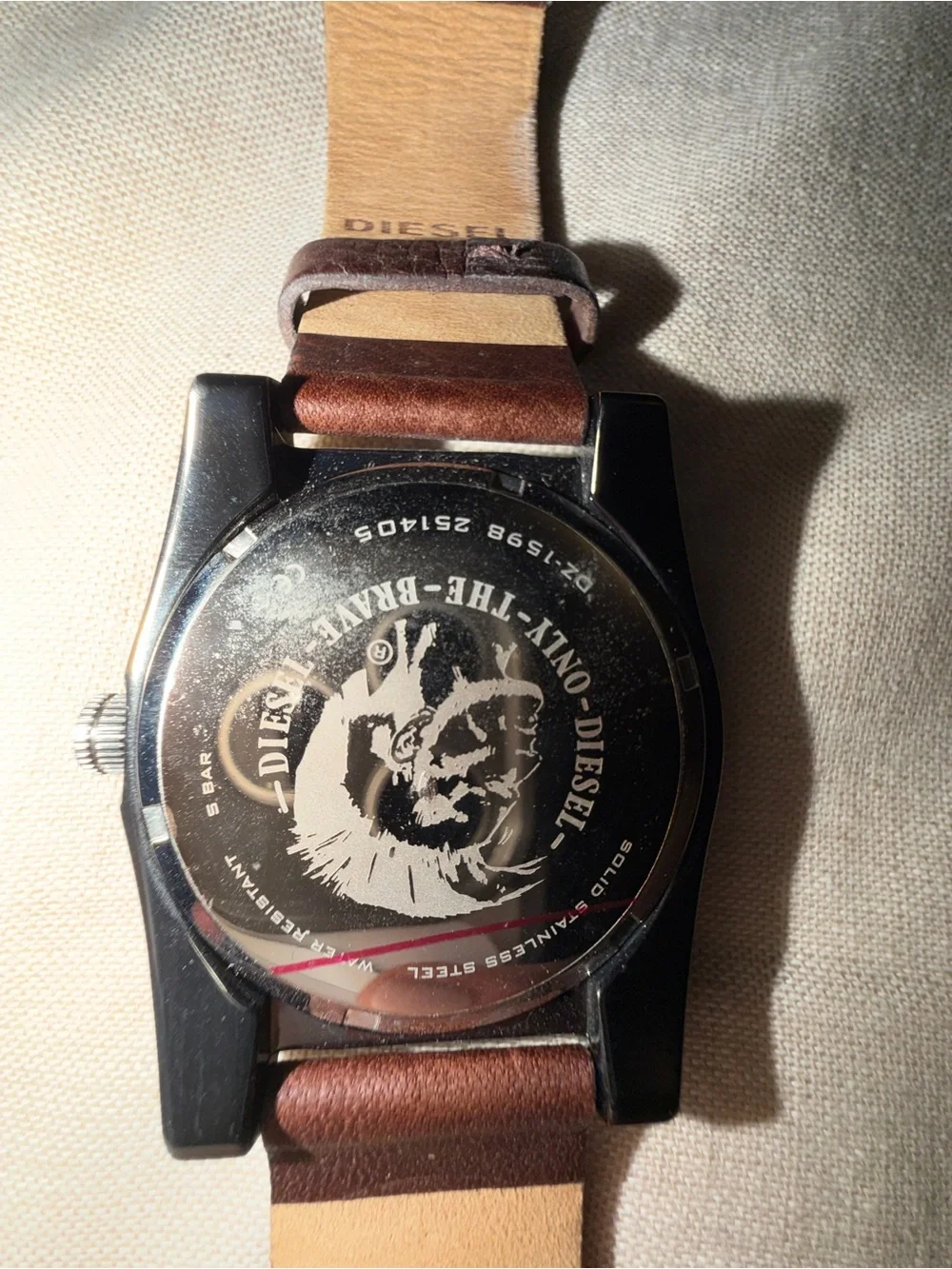 Diesel Men's Brown Leather Strap Watch with Blue Dial